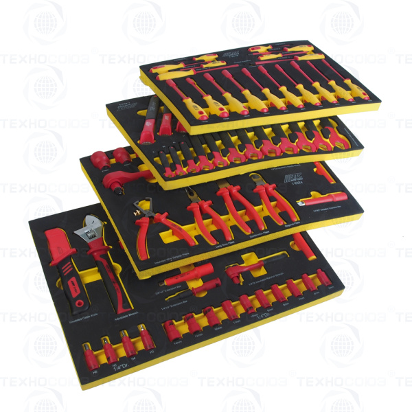 JTC-I4100S Комплект наборов изолированных инструментов, 100 предметов (4 мягких ложемента) JTC